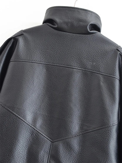 Chaqueta de cuero sintético con cremallera para mujer Guobioziy