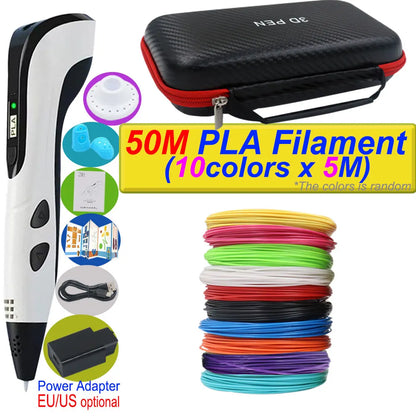 Penna 3D per bambini – Display LCD, velocità regolabile e kit con filamento PLA e custodia
