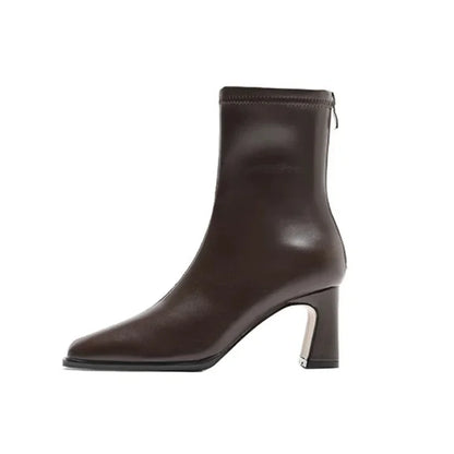 Botines de mujer con punta cuadrada, cremallera y tacón de bloque