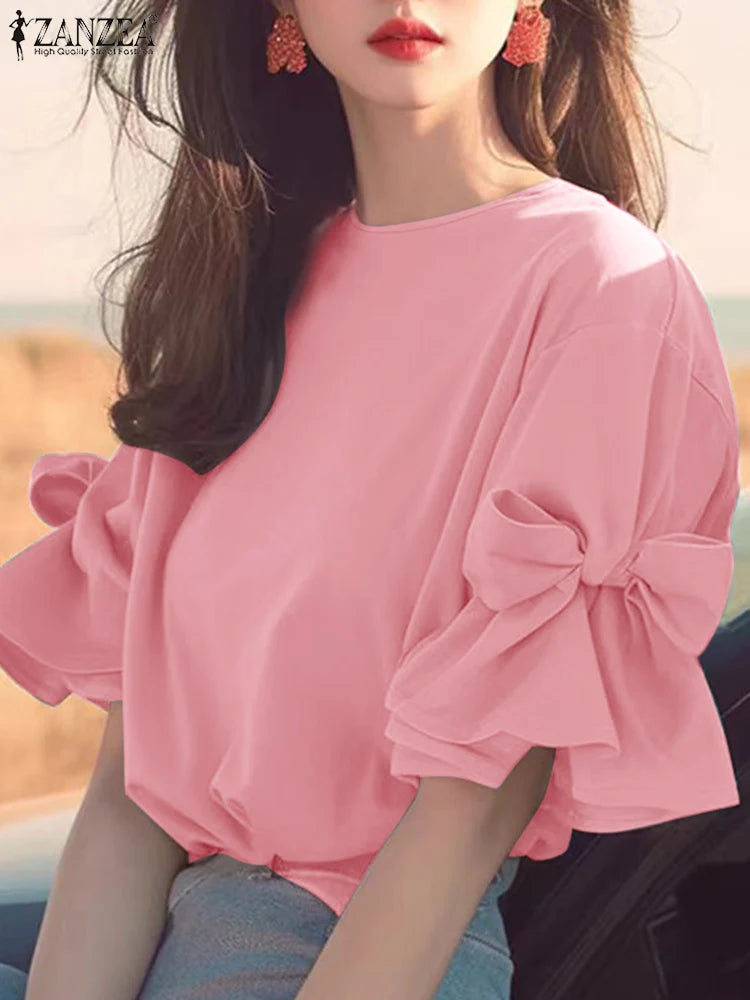 Ruffle Bow-Tie Chiffon Blouse