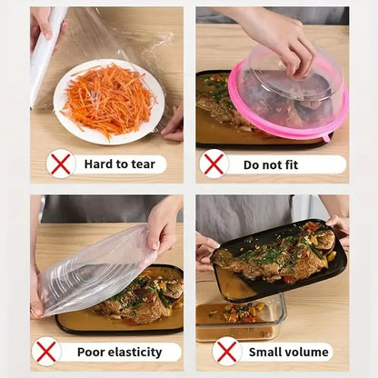 Tapas elásticas desechables para recipientes – Paquete de 100 para sobras y preparación de comidas