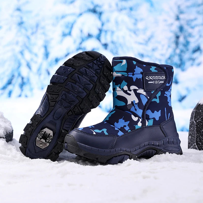 Children Snow Boots Winter Shoes Plush Waterproof Fabric Non-Slip Boys Girls Shoes Rubber Sole Fashion Warm Outdoor Boots New