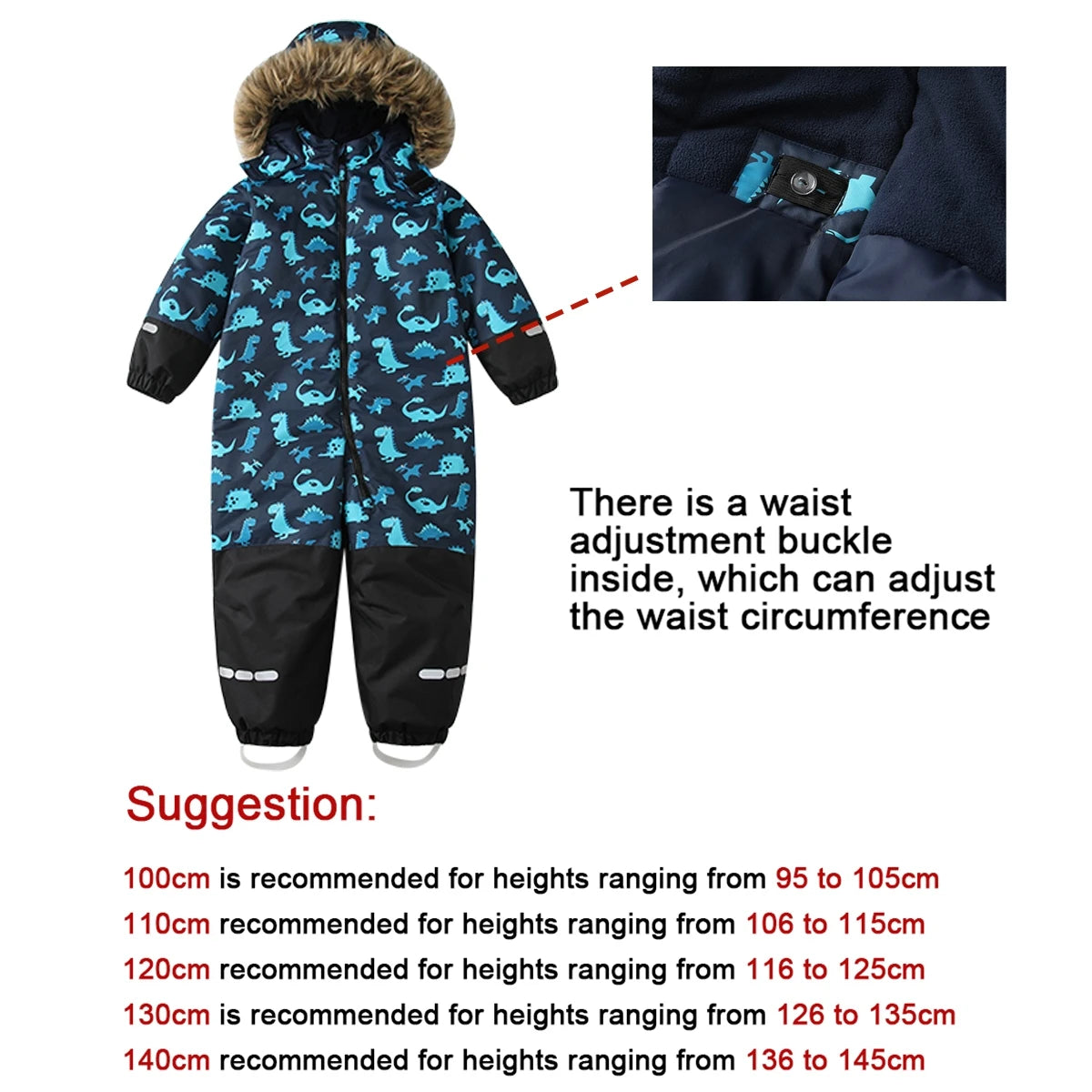 Baby Boys One-Piece Ski Suits Children's Snowboarding Fur Hooded Thick Windproof Warm Skiing Sports Clothes for Winter