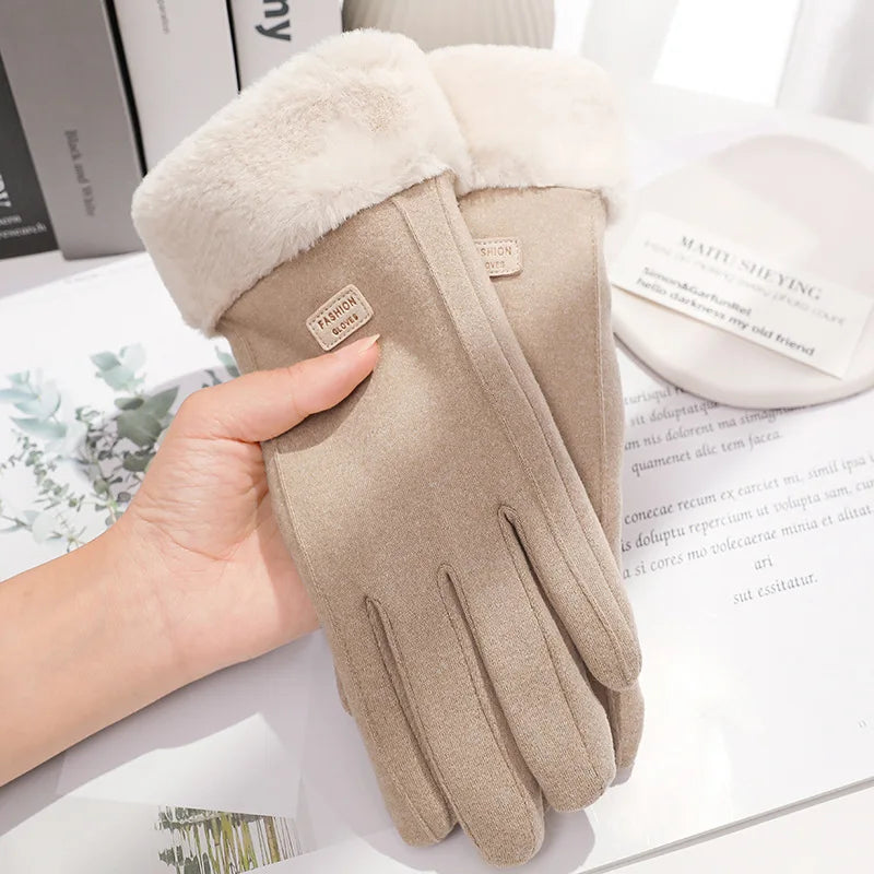 Women's Thick Plush Suede-Feel Touchscreen Gloves