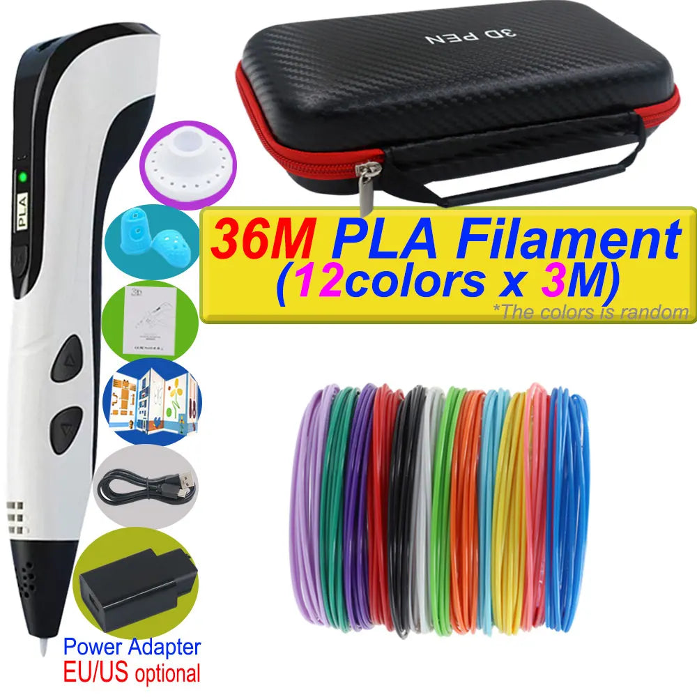 Penna 3D per bambini – Display LCD, velocità regolabile e kit con filamento PLA e custodia