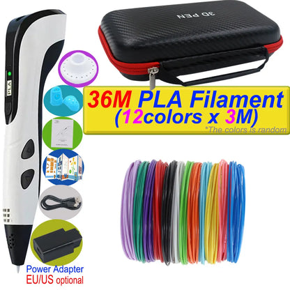 Penna 3D per bambini – Display LCD, velocità regolabile e kit con filamento PLA e custodia