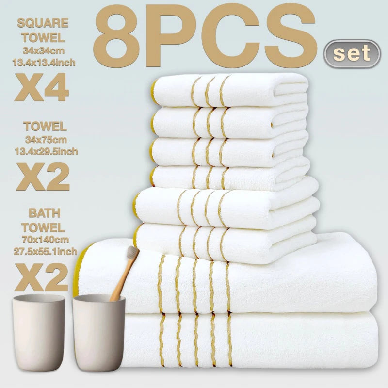 Gold Stripe Coral Fleece Towel Set – 2, 3, 6 or 8 Pieces