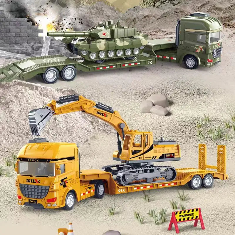 Car Carrier Truck with Construction Vehicles – Friction Toy Set