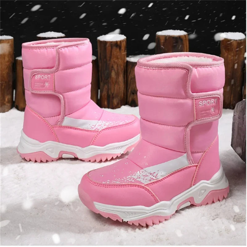 2025 New Winter Children Snow Boots Waterproof Warm Fur Rubber Sole Non-slip Fashion Girls Boys Boots EU 26-37