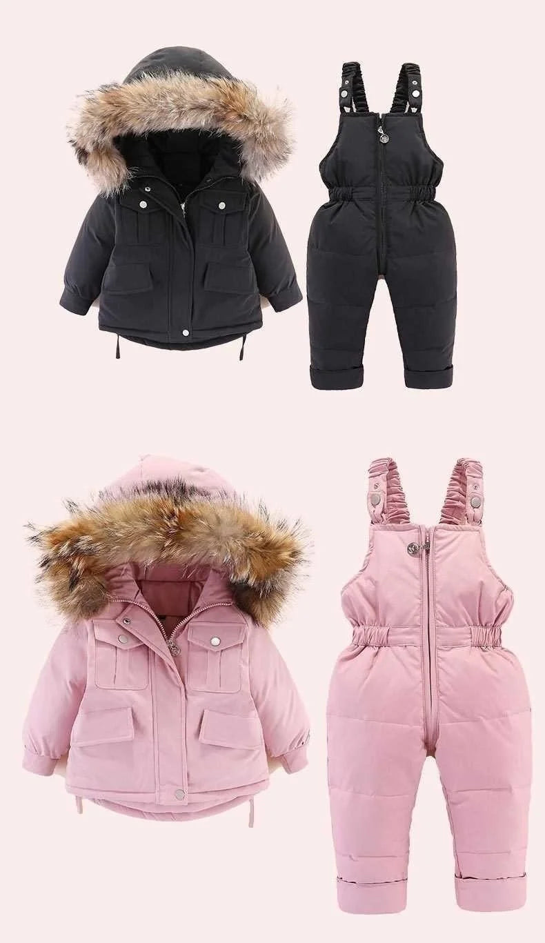 Autumn Winter Down Jacket for Girl Clothes Kids Overalls Snowsuit Baby Boy over Coat Toddler New Clothing Set Parka Real Fur