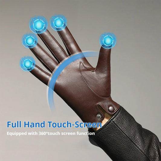 Men's Genuine Sheepskin Leather Gloves – Touchscreen Winter Gloves