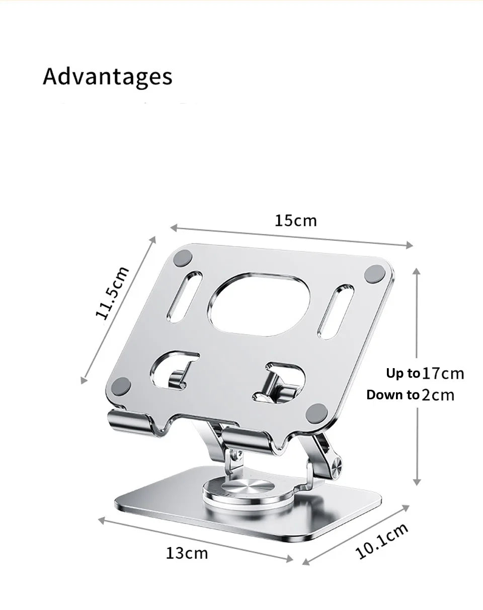 360° Rotation Tablet Stand – Adjustable Foldable Aluminum Holder for iPad Pro, Air, Mini & Phones