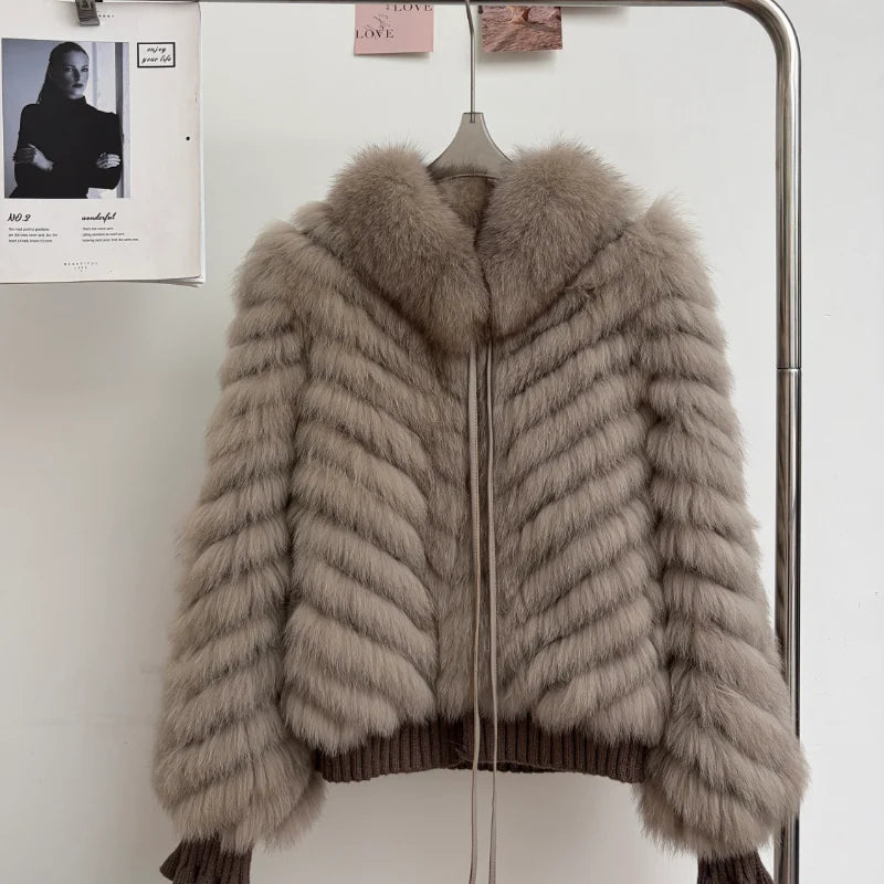 QIXHFUR Women's Real Fox Fur Coat Warm And Stylish Winter Coat Female Plush Women's Winter Coats Women Fur Coat Markdown Sale