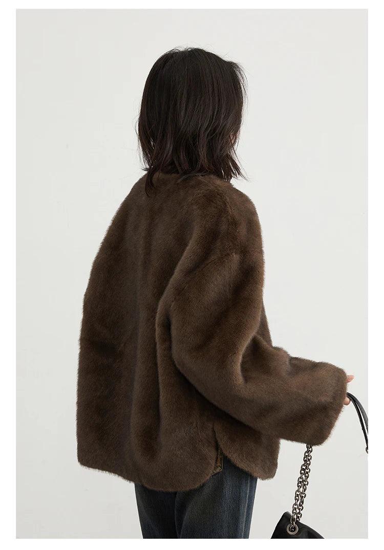 CHIC VEN Women's Jacket Loose Casual Solid Overcoat New Female Plush Coat V-neck Woman Outerwear Autumn Winter 2026