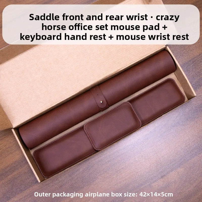 Large PU Leather Desk Mat with Keyboard Wrist Rest & Mouse Wrist Pad, Non-Slip Extended Pad for Office Gaming Desktop