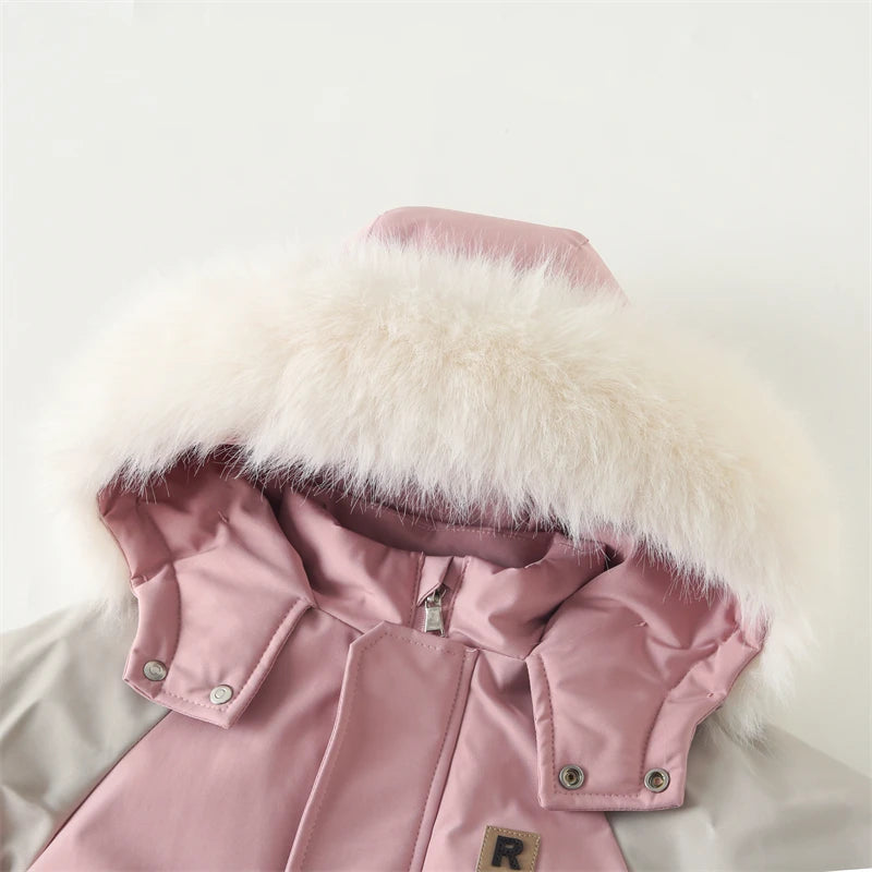 Children Ski Suit Winter Autumn Plus Velvet Boys Jumpsuit Warm Kids Clothes Waterproof Baby Overalls Hooded Girls Snowsuit 1-5Y