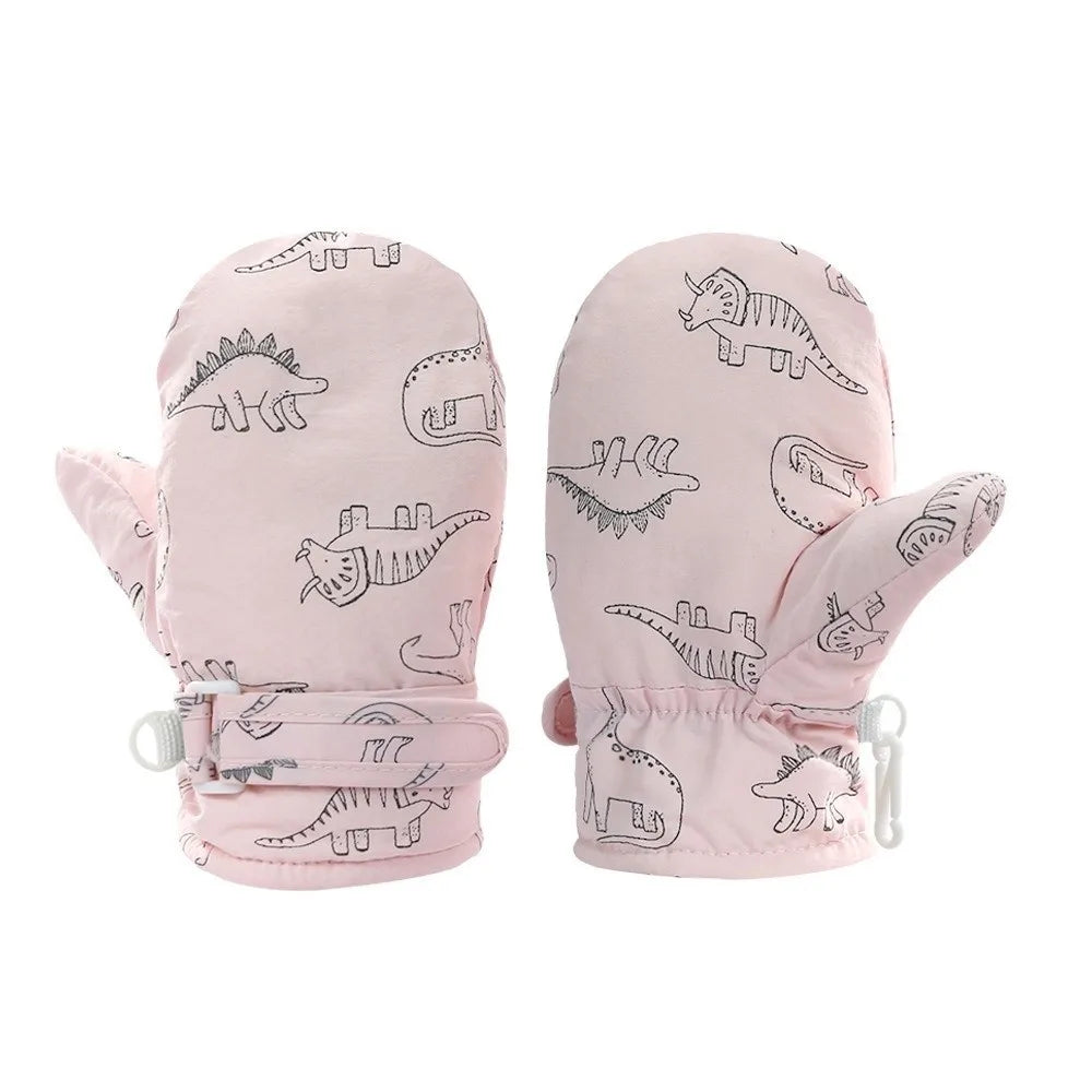 Toddler Dinosaur Snow Mittens – Fleece-Lined, Sizes S, M, L