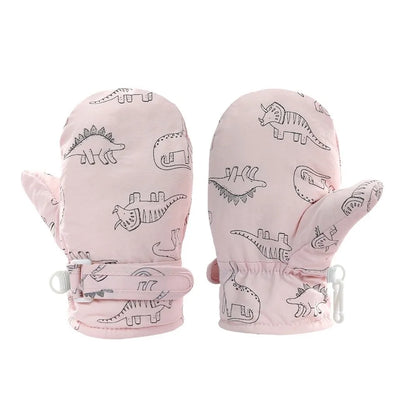 Muffole da neve con dinosauri per bimbi piccoli – Foderate in pile, taglie S, M, L