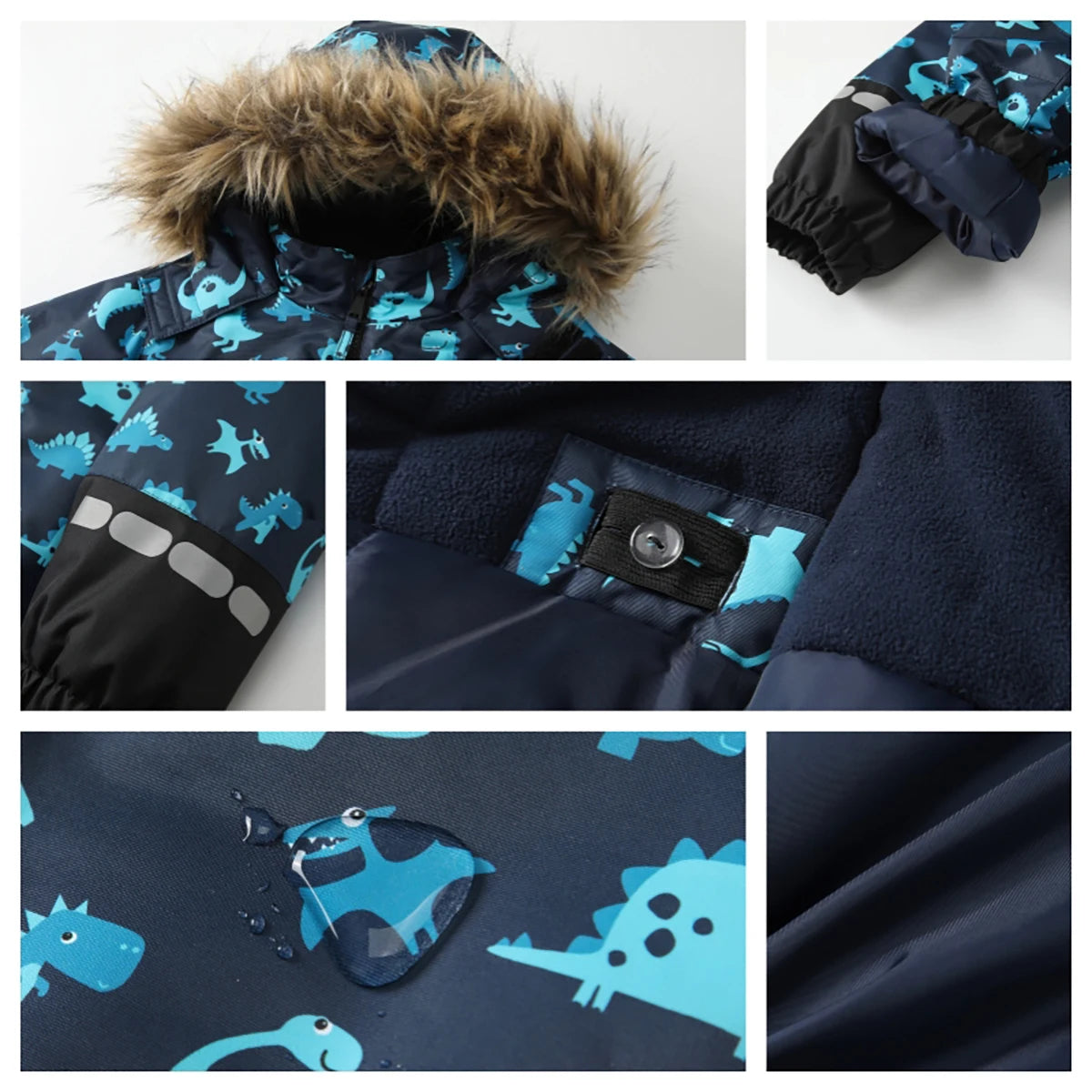 Baby Boys One-Piece Ski Suits Children's Snowboarding Fur Hooded Thick Windproof Warm Skiing Sports Clothes for Winter