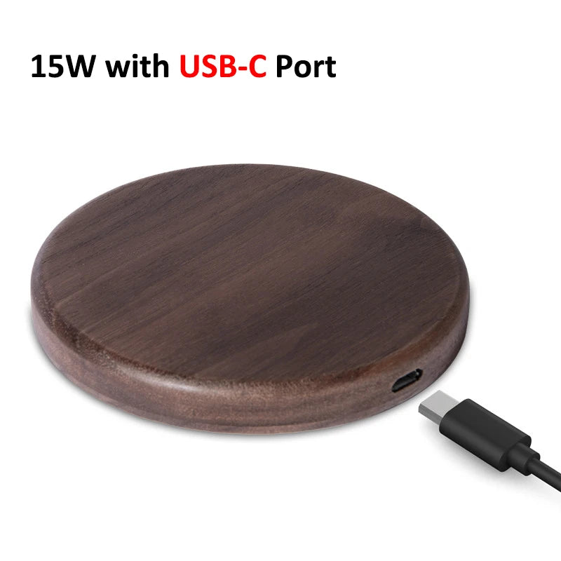 Slim Walnut Wood-Style 10W/15W Wireless Charger Pad