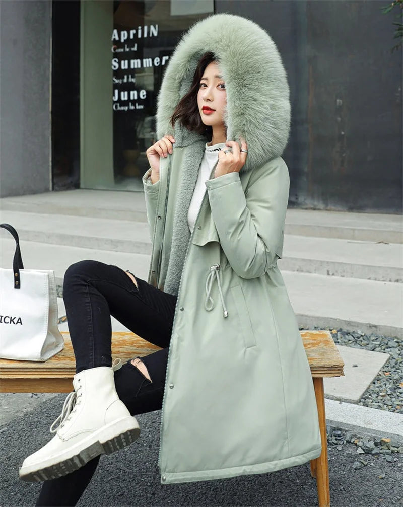 Winter Jacket 2026 New Women Parka Clothes Long Coat Wool Liner Hooded Jacket Fur Collar Thick Warm Snow Wear Padded Parka 6XL