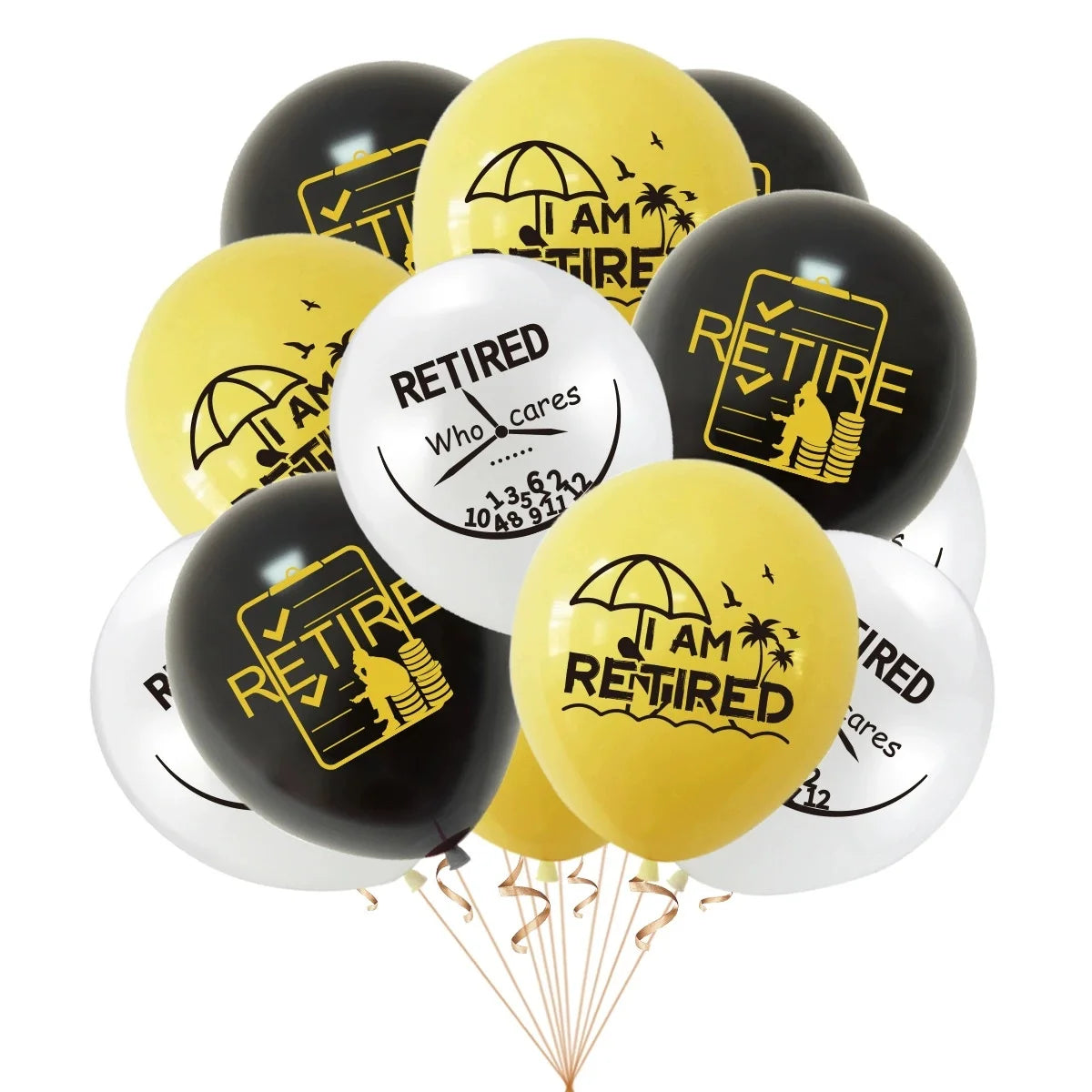 Happy Retirement Balloons – 15-Pack 12" Black & Gold Latex Party Balloons