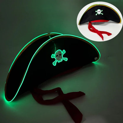 Leuchtende LED-Piratenkapitänmütze – leuchtender Dreispitz-Kostümhut für Halloween & Partys