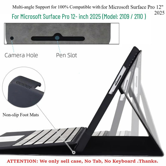 Case for Microsoft Surface Pro 12 Inch 2025 Portfolio Case Multiple Angle Stand Tpu Shell for Surface Pro 12" Model 2109/2110