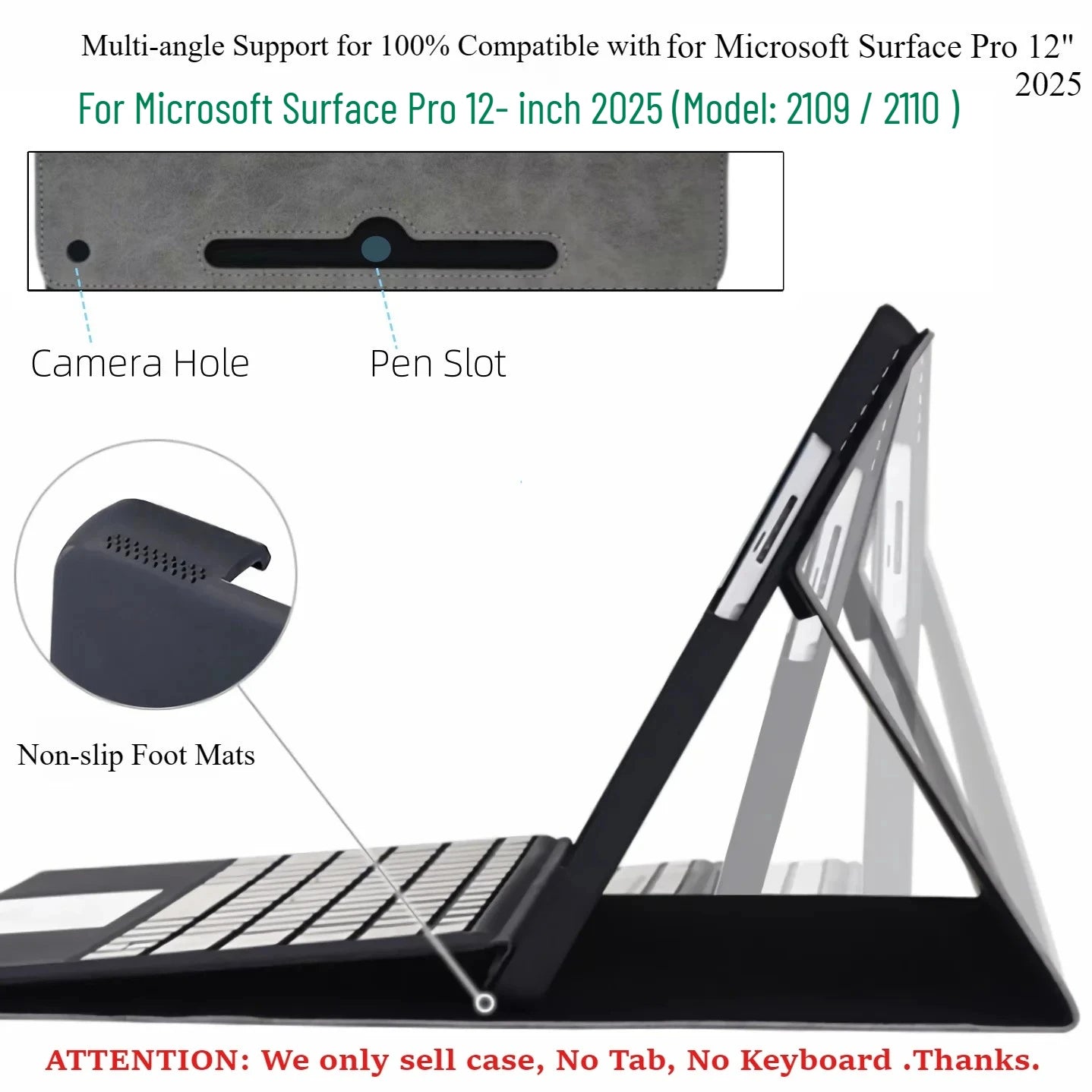 Case for Microsoft Surface Pro 12 Inch 2025 Portfolio Case Multiple Angle Stand Tpu Shell for Surface Pro 12" Model 2109/2110