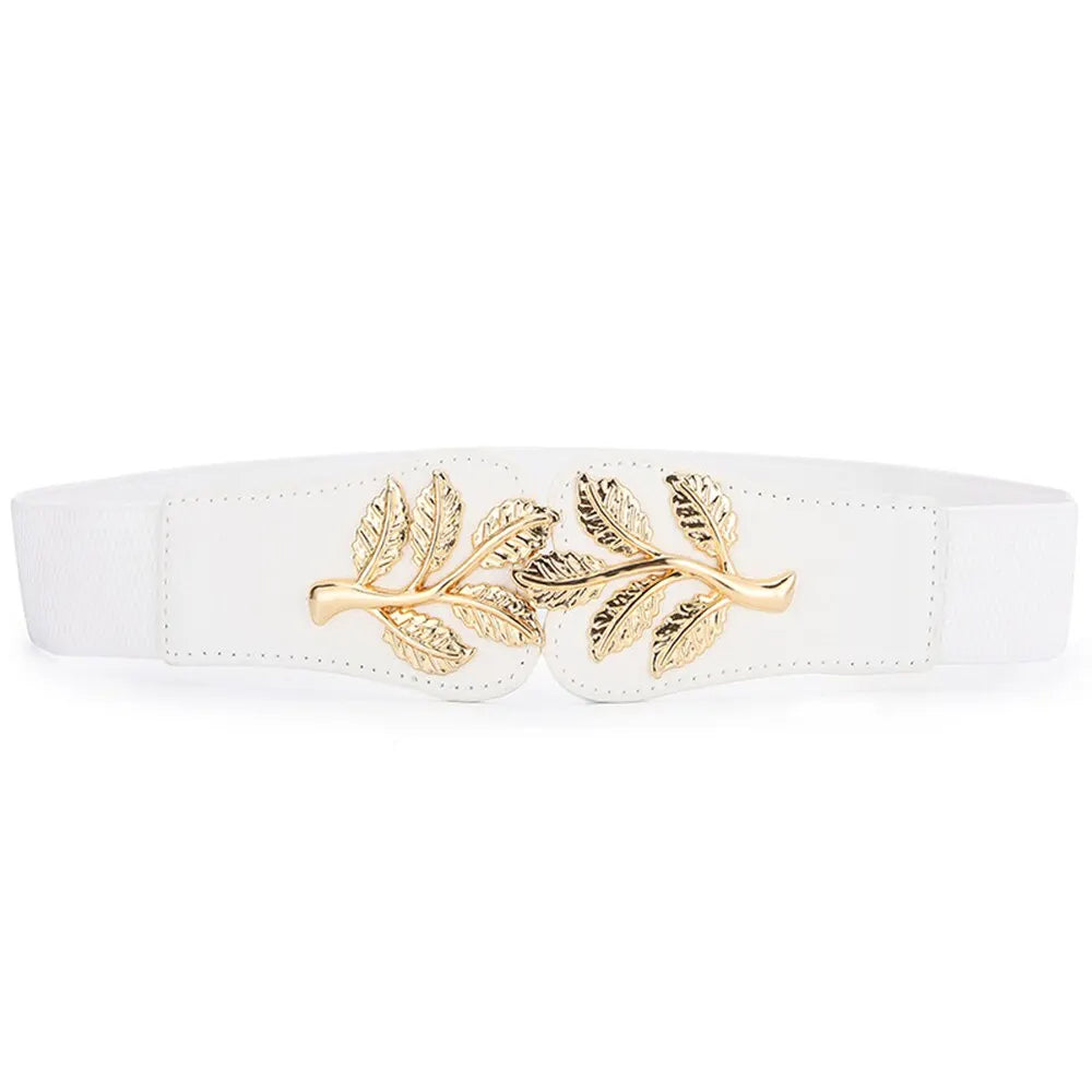 Women's Gold Leaf Elastic Waist Belt – Double Hook Buckle