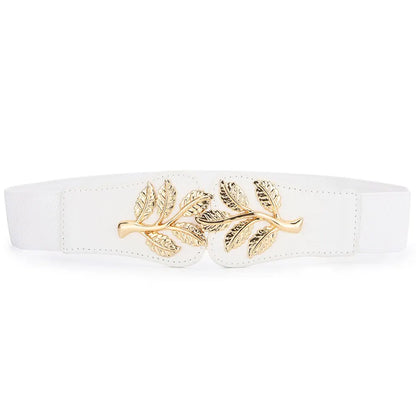 Cintura elasticizzata da donna con foglia d'oro – Fibbia a doppio gancio