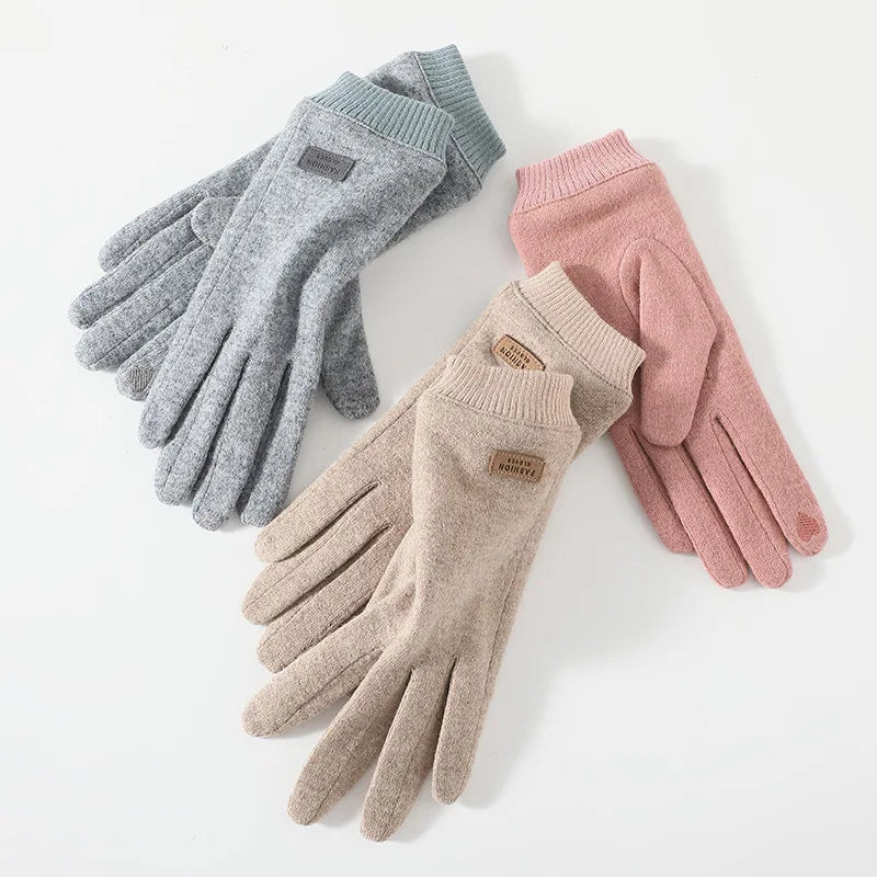 Women's Knit-Cuff Plush Touchscreen Gloves