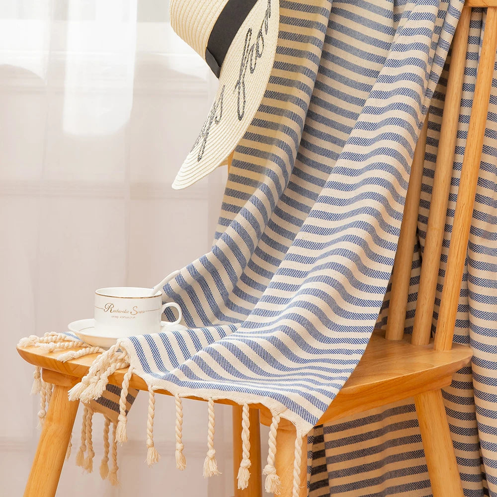 Turkish-Style Striped Tassel Towel – Large 100 × 180 cm