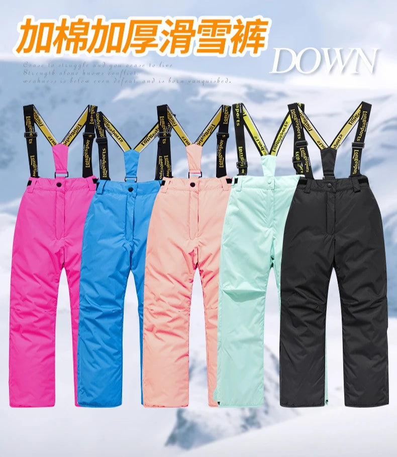 Children's Ski Suit Girls Boys Outdoor Thickened Waterproof Windproof Warm Teenager Ski Pants Equipment 100-165cm
