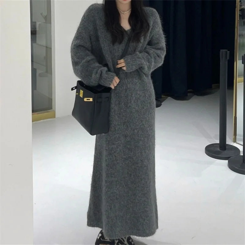 Women's Loose V-Neck Ankle-Length Dress