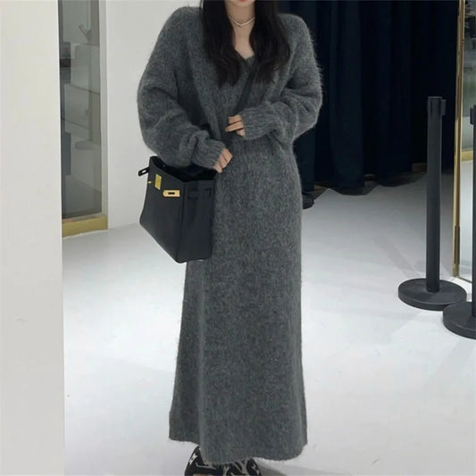 Women's Loose V-Neck Ankle-Length Dress