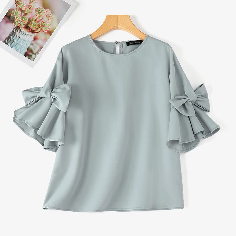 Ruffle Bow-Tie Chiffon Blouse