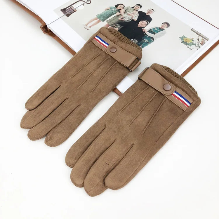 Men's Suede-Feel Buckle Touchscreen Winter Gloves