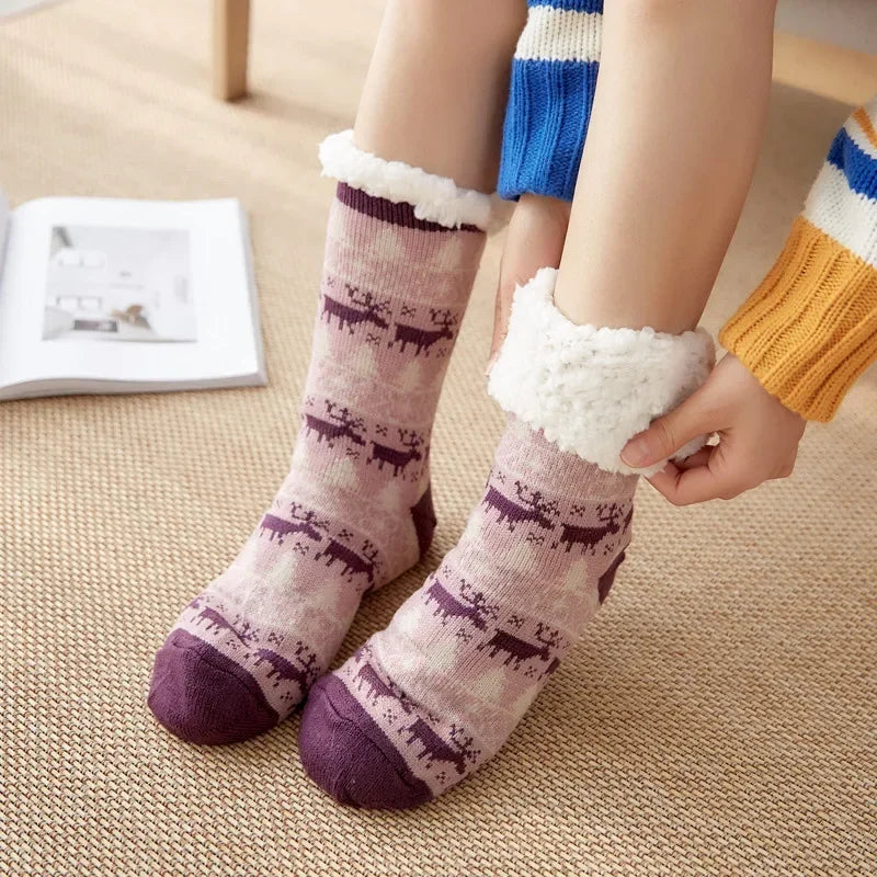 Christmas Fuzzy Socks Womens Winter Thermal Warm Floor Sock Soft Female Home Indoor Gifts Non Slip Grip Slipper Sock Fluffy