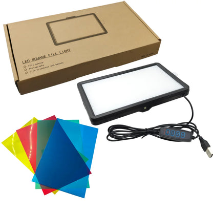 Panel de luz de relleno LED de 8 pulgadas – Luz de video USB bicolor con filtros de color