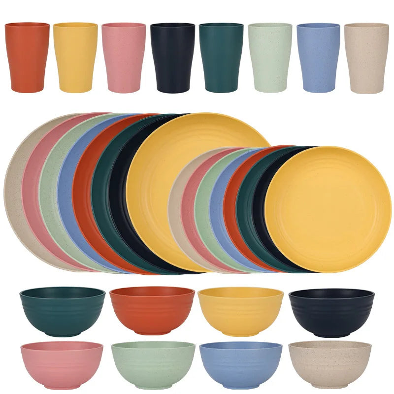 16-Piece Wheat-Straw Tableware Set