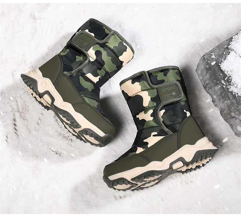 Kids' Plush-Lined Hook-and-Loop Winter Ankle Boots
