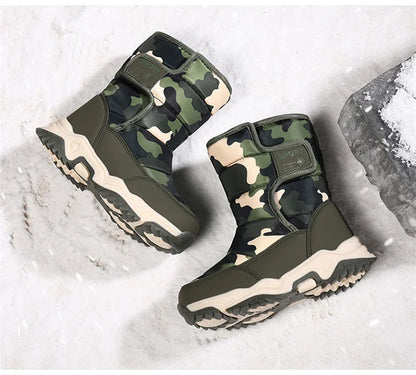 Botines de invierno para niños con forro de peluche y cierre de velcro