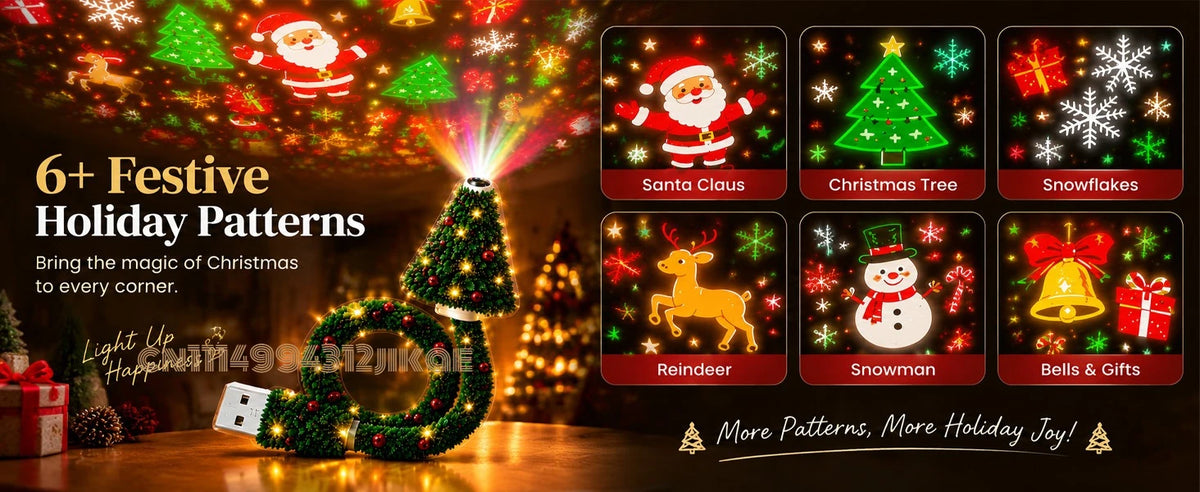 Flexible Christmas Tree Projector Lamp – USB, 6+ Holiday Patterns