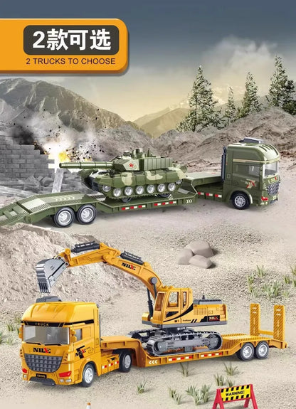 Car Carrier Truck with Construction Vehicles – Friction Toy Set
