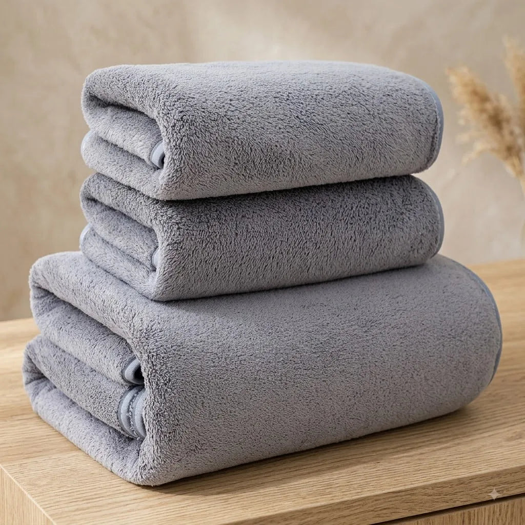 Grey Coral Fleece Towel Set – Bath Towel & Hand Towel