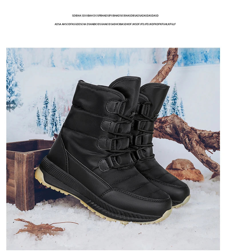 Women's Lace-Up Snow Boots – Plush-Lined Mid-Calf Winter Boots