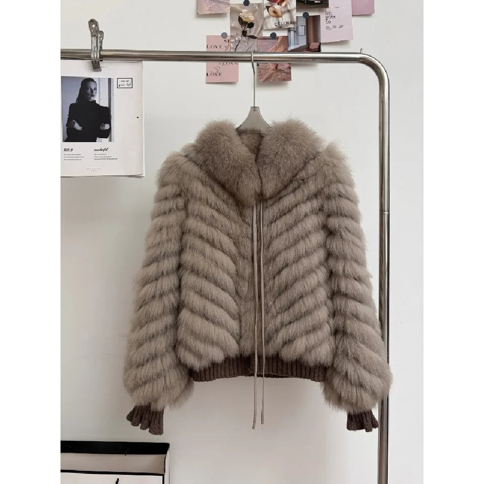 QIXHFUR Women's Real Fox Fur Coat Warm And Stylish Winter Coat Female Plush Women's Winter Coats Women Fur Coat Markdown Sale