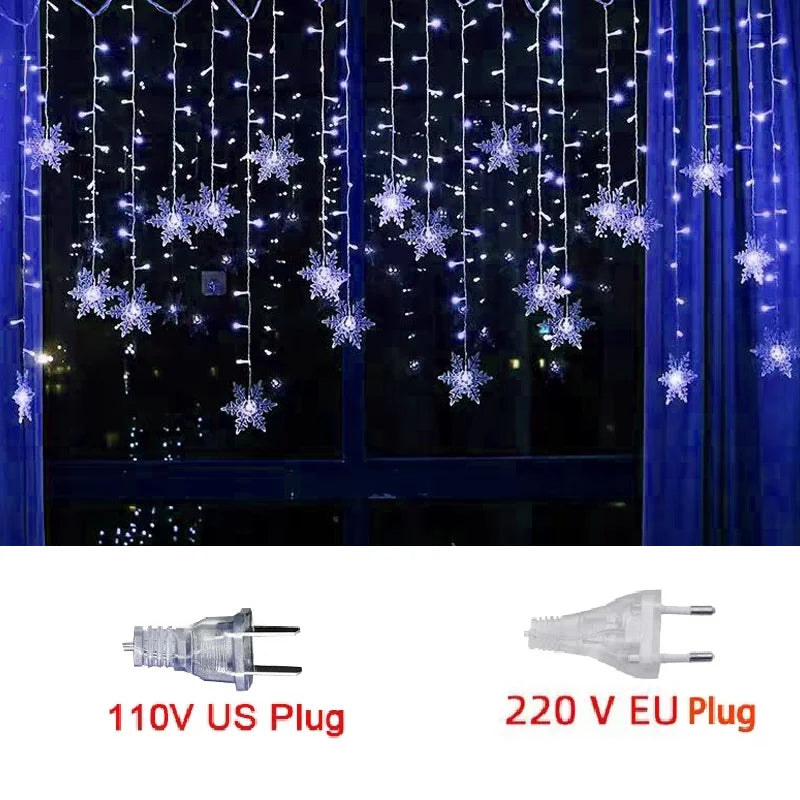 Snowflake Curtain Lights – 3.2 m LED Christmas Window Lights, 8 Modes