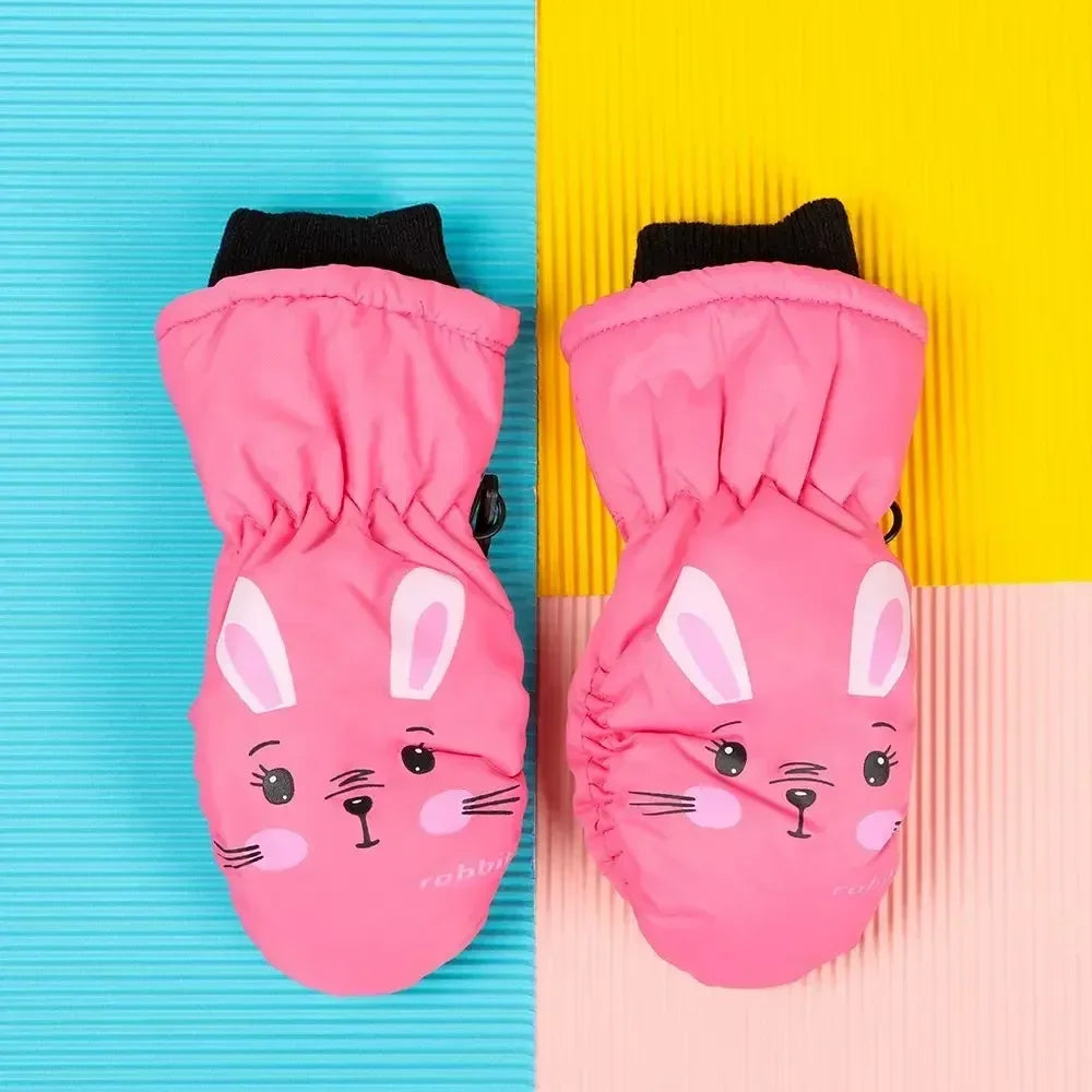 Kids' Bunny Ski Gloves – Windproof Non-Slip Winter Gloves